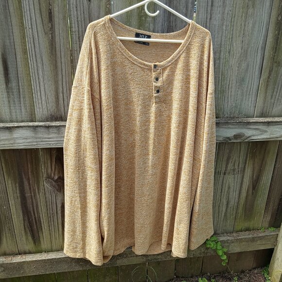 Buckskin long sleeve Henley w/ black pearl buttons shirt. MVP - Picture 1 of 5